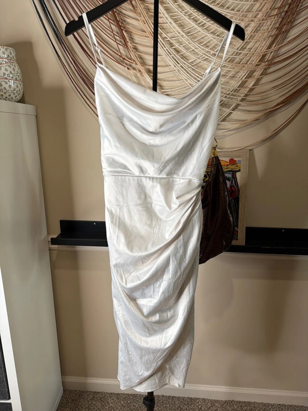 White cow neck dress goddess style XS 3478